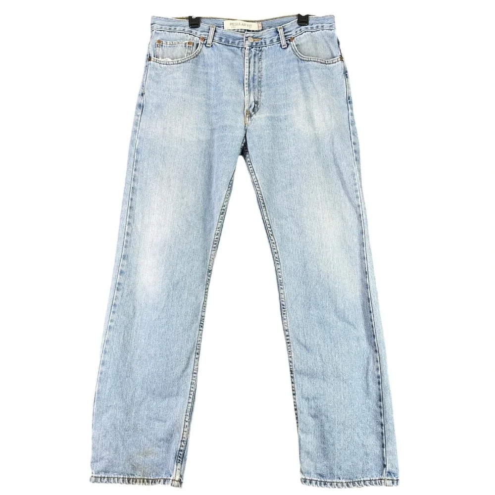 Levis 505 Regular Fit Jeans Mens 36x32 Straight Leg Light Wash Denim Casual Wear